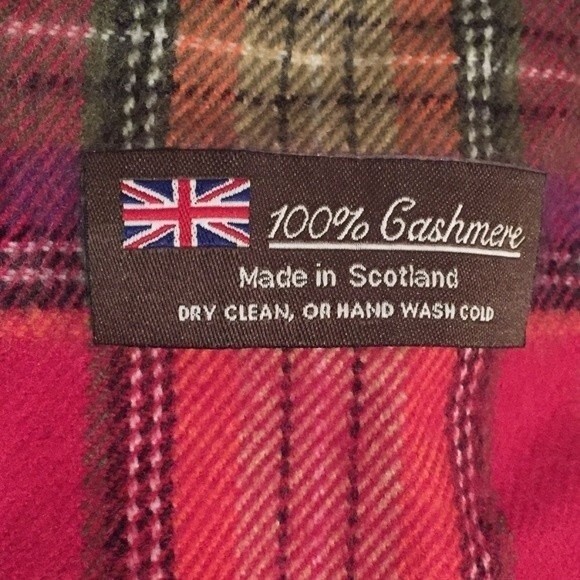100 percent cashmere scarf made in Scotland. Vibrant colors and very soft
